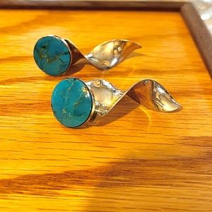 Turquoise and Silver Swirl Earrings